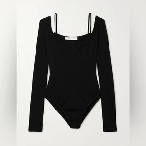 Proenza Schouler White Label compact jersey bodysuit black long sleeve corset